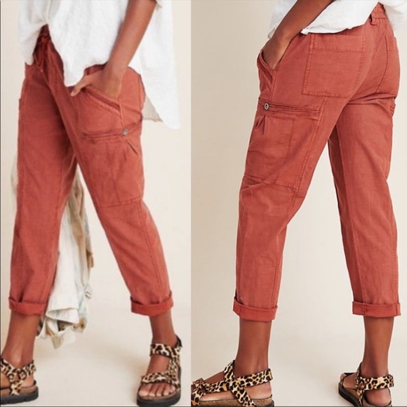 Anthropologie Rust /Terra-cotta Orange Angela Cropped Cargo Pants New with tags